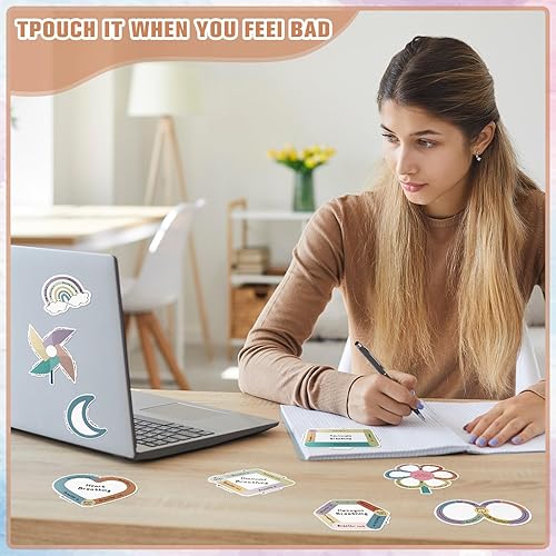 Vista 15 de Crtiin 100 tiras sensoriales para ansiedad, calma, atención plena, calcomanías sensoriales para ansiedad, estrés, respiración, diferentes texturas