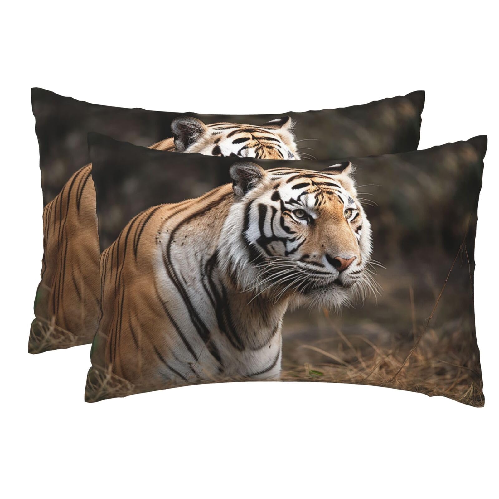 2 Pack Pillow Cases with Hidden Zipper, Soft Breathable Pillow Covers for Hair and Skin, Wildlife Tiger Pillowcases 12"x18" Bed Pillow Protectors Cover for Sleeping Gifts