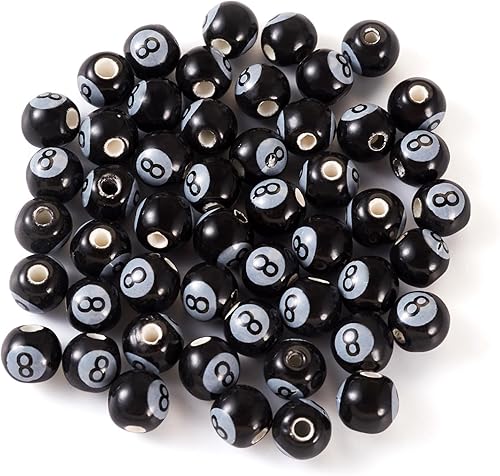 Miniatura 7 de FASHEWELRY 50 cuentas de billar de porcelana con el número 8, cuentas redondas de 0.315 in, cuentas de bolas de cerámica para pulseras y fabricación