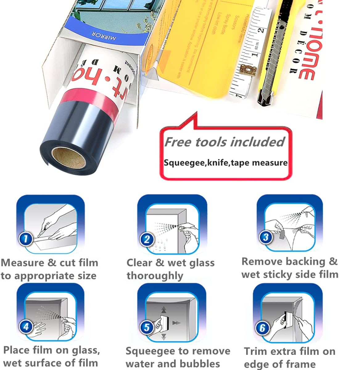 Arthome 23.6 Inch x 8.3 Feet, Blue Silver One Way Window Privacy Film Daytime Privacy Window Tint for Home Anti UV Static Cling Heat Control Reflective Glass Film for Home and Office