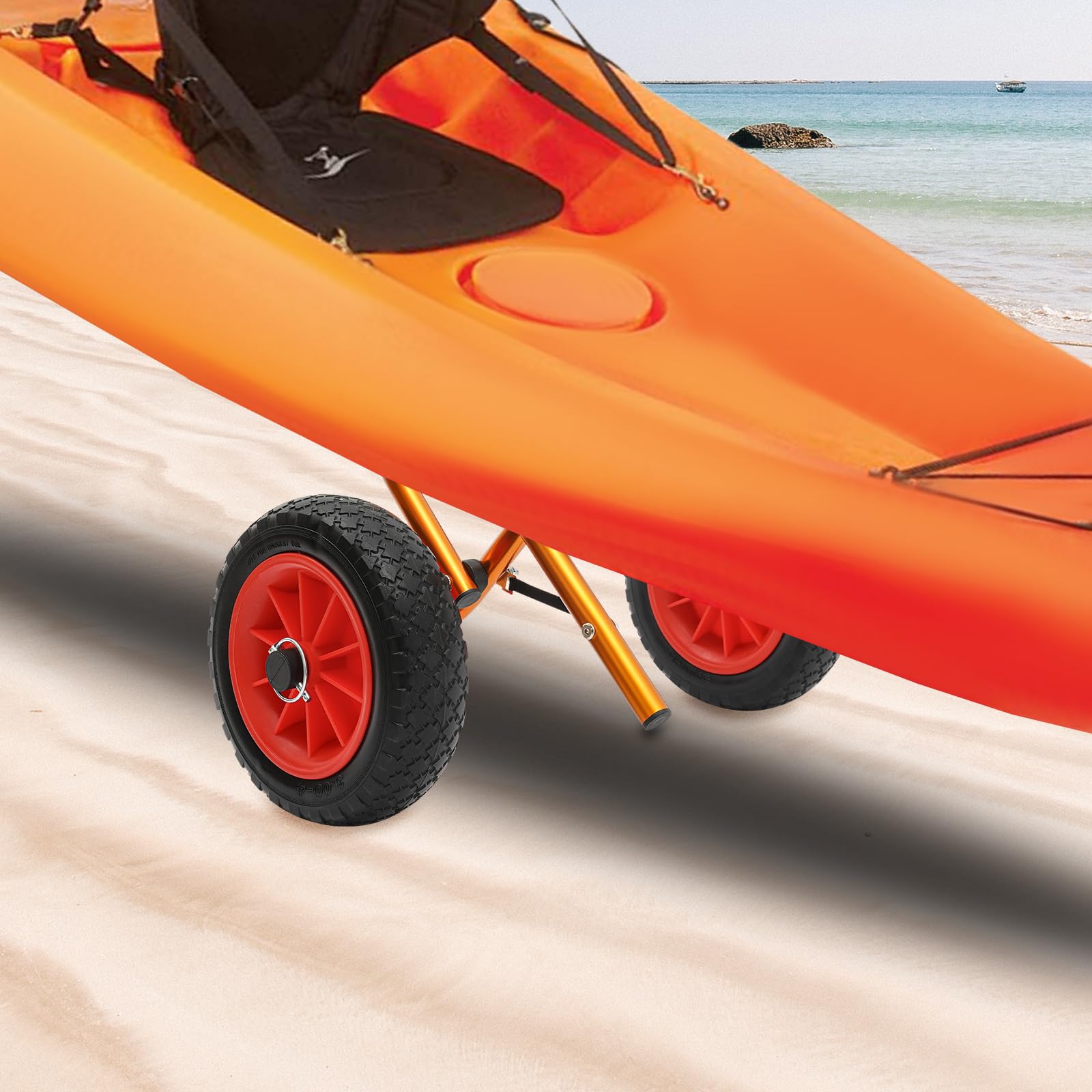 Carro plegable de aluminio: carga de 80 kg, carro de transporte para canoas y kayaks, con neumáticos de goma maciza, acolchado y correa larga para fijación