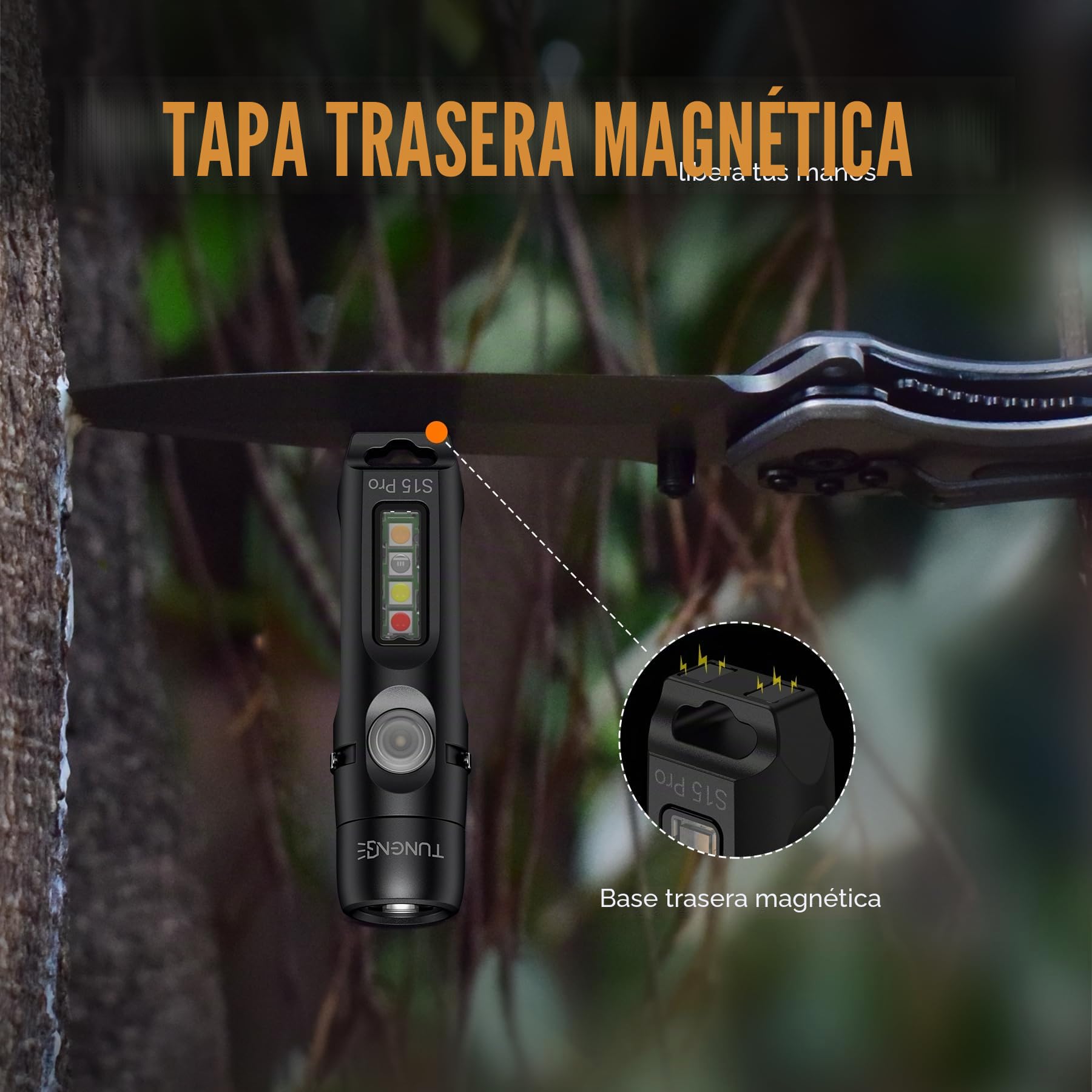 Linterna S15Pro con llavero, linterna de bolsillo EDC de 750 lúmenes altos con clip, mini linterna recargable USB C con imán, adecuada para senderismo, camping, reparación (negro)
