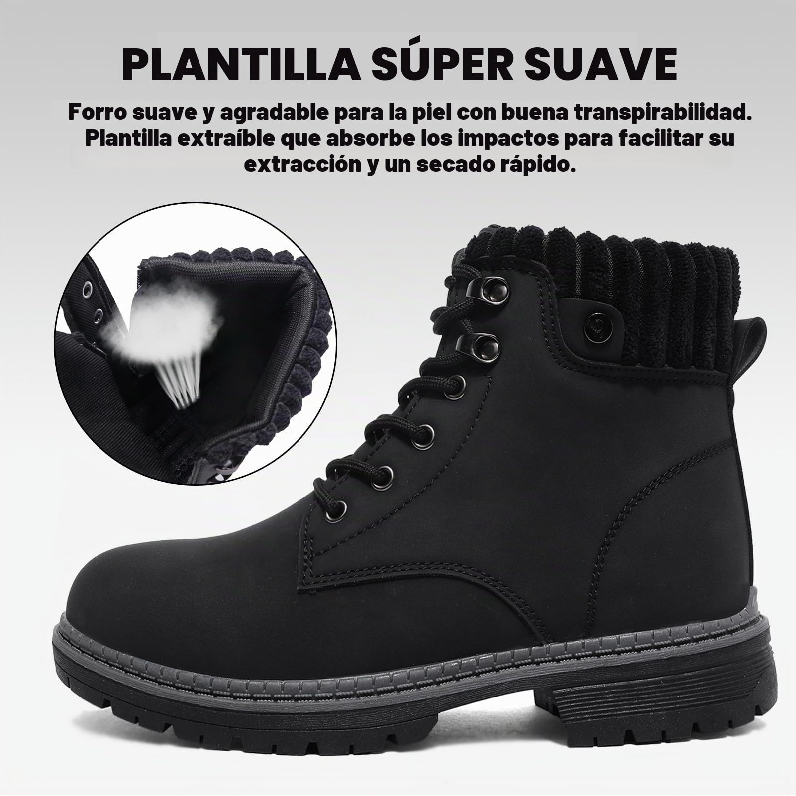 Mujeres Senderismo Nieve Invierno Botas Impermeables Botines de Nieve Senderismo Botas Calientes Fur Forro Boots Outdoor Antideslizantes Trekking Zapatos Negro 42EU