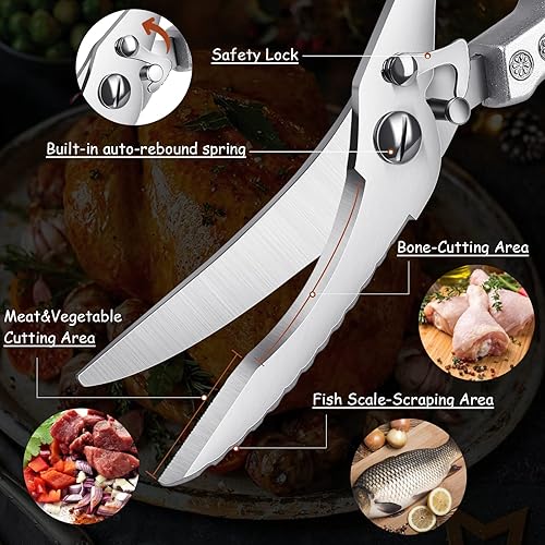 Miniatura 4 de Tijeras para aves de corral, tijeras de cocina resistentes, multiusos, tijeras de cocina de acero inoxidable para carne de pollo, pavo, pescado,