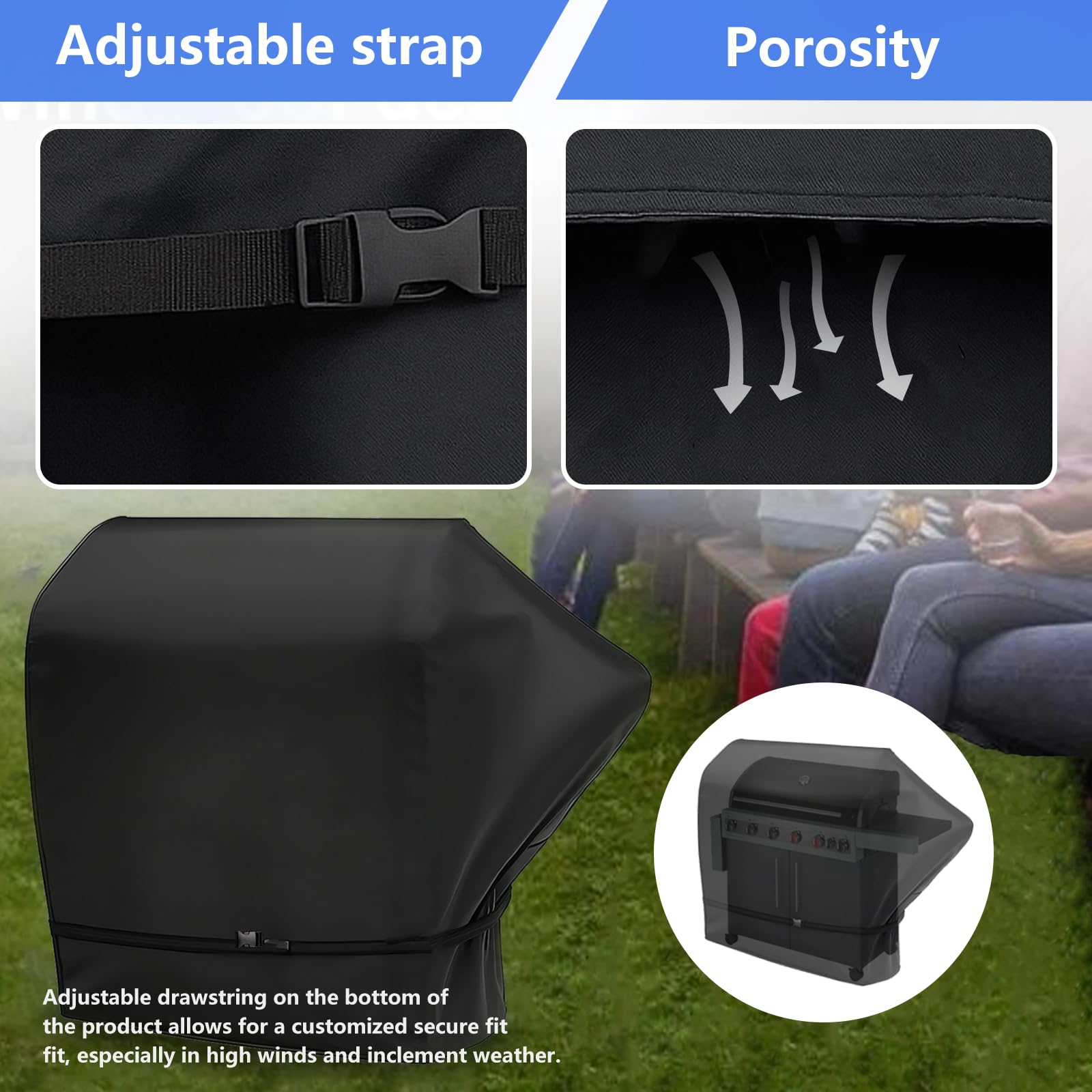 Pokrowiec na grill gazowy Boston 6 KR Turbo, 100% wodoszczelny, wytrzymały materiał Oxford 600D, odporny na rozerwanie, promieniowanie UV i wiatroszczelny, z gumową taśmą (do Boston 6 KR Turbo)