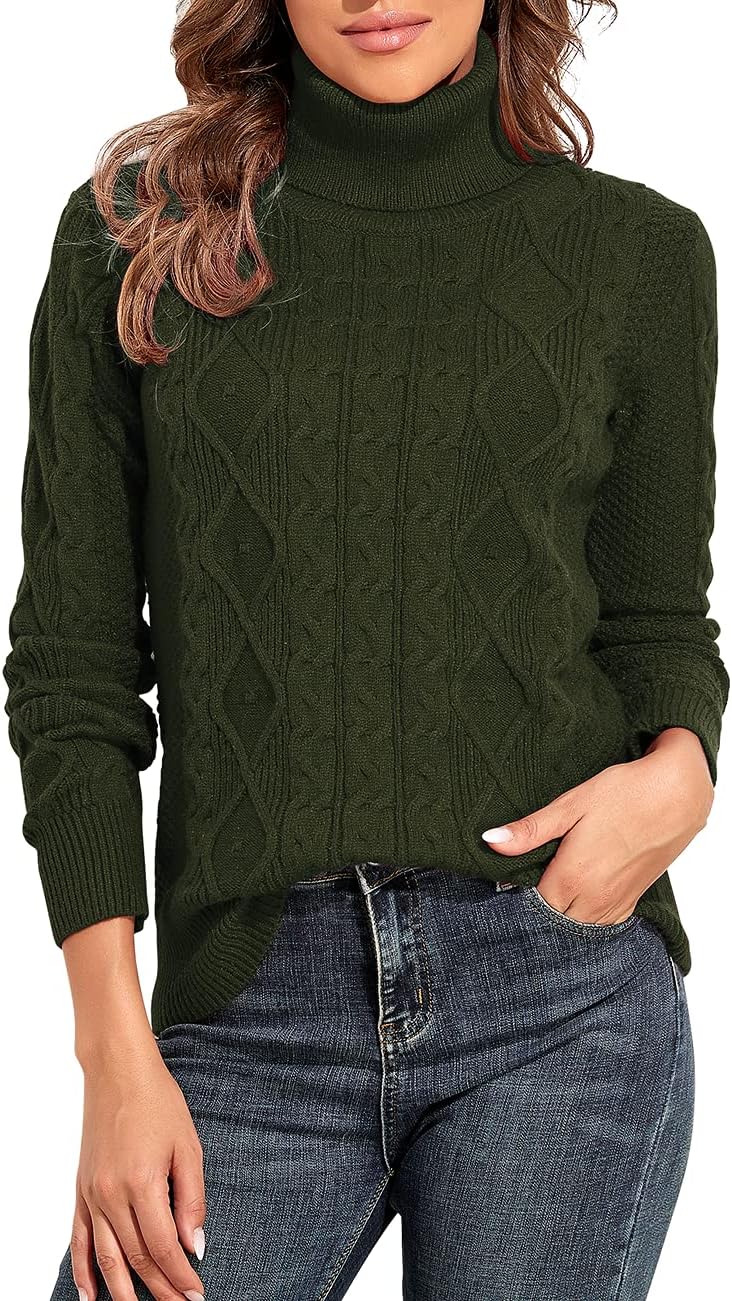 PrettyGuide Women's Turtleneck Sweater Long Sleeve Fisherman Cable Knit Pullover Sweater Tops - Image 3