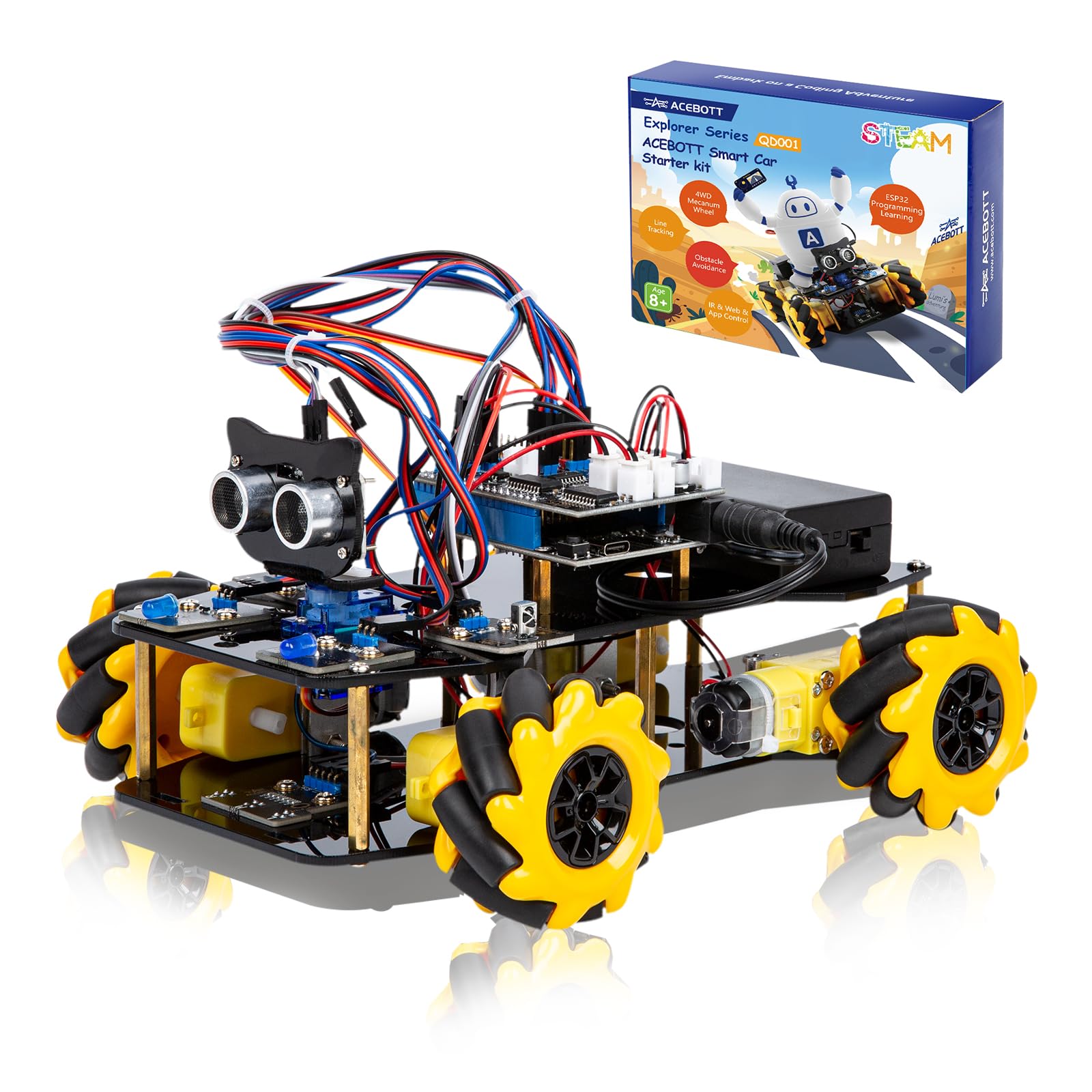 ACEBOTT Smart Robot Car Kit Compatible with Arduino, Robotics for Kids Ages 8-12 12-16, Electronic Programming Project/STEM Science Kits Coding Gifts for Adults and Youths
