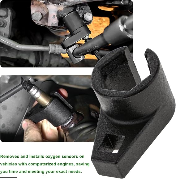 Offset Oxygen Sensor Socket, 3/8-Inch Drive by 7/8-Inch (22mm) Oxygen Sensor Wrench with Wire Gate, 6-Point Vehicle O2 Sensor Removal Tool Preventing Damage to Wires