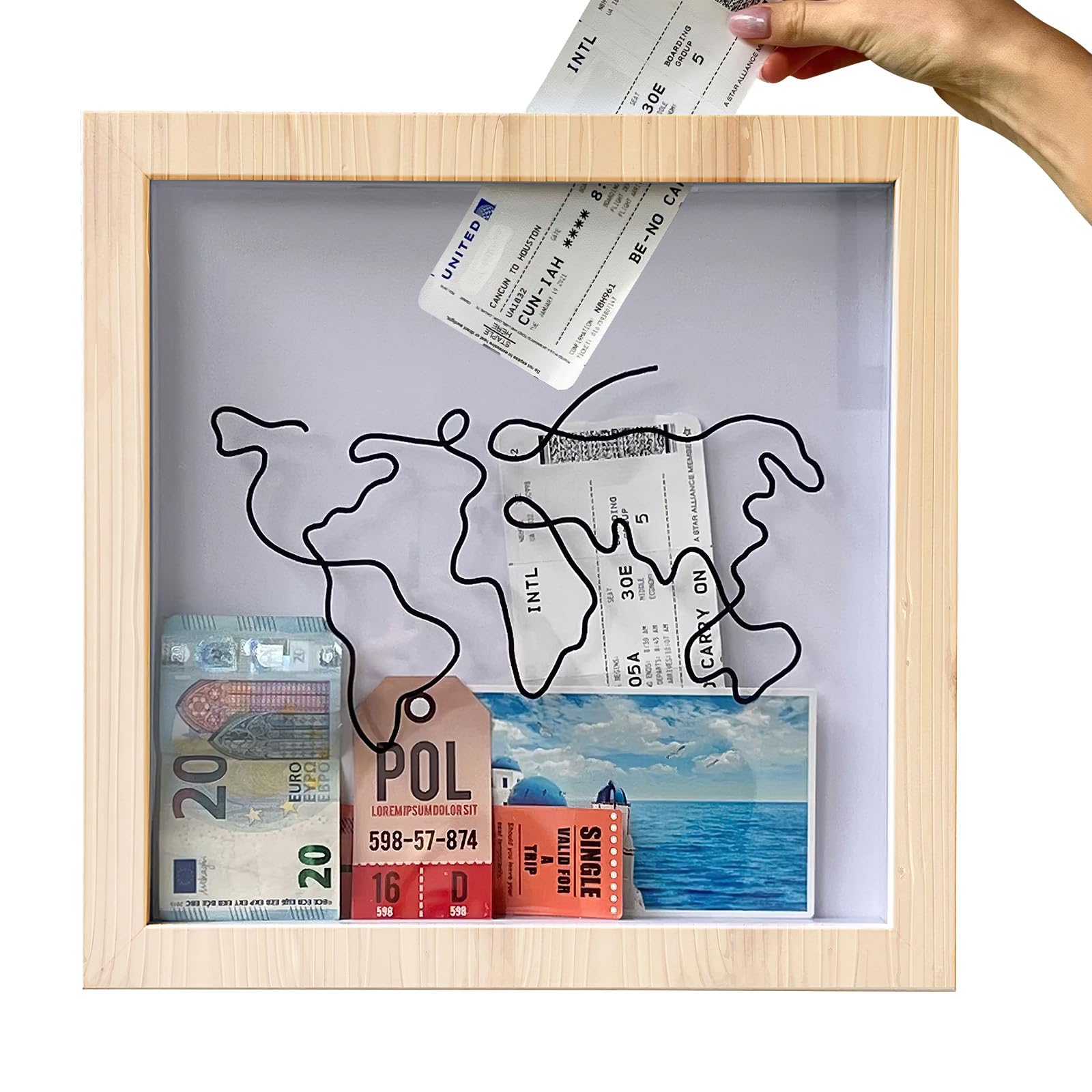 Adventure Archive Box Frame,20x20 CM 3D Picture Travel Memory Box for Photo Collection, Travel Collection Box, Travel Memory Box,Picture Frame Money Gift Money Box Travel for Souvenir Ticket Postcard