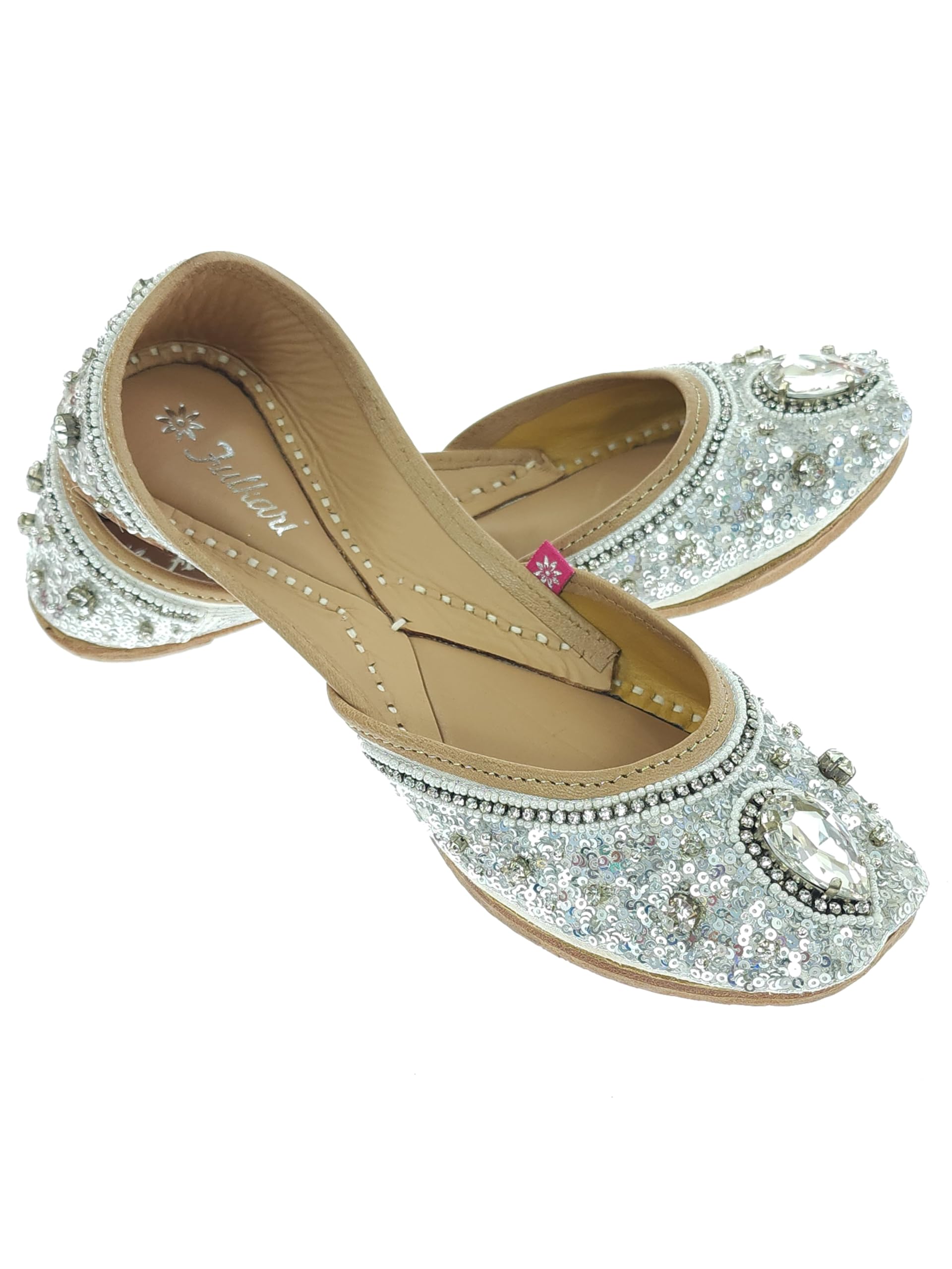 Women's Ruby Sequins Soft Leather Embroidered Jutis | Bite and Pinch Free Jutti | Punjabi Formal Juttis | Girl's Wedding Flat Ladies Mojari | Formal Ethnic Juti |-image-12