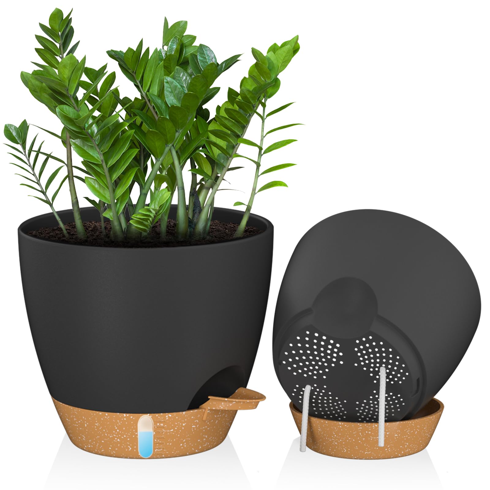 ZMTECH Vaso Per Piante da 30 cm Con Presa D'acqua Fioriere Autoinnaffianti Con Fori Di Drenaggio e Sottovaso in Plastica Per Piante da Interno e Da Esterno (Set Da 2, Nero)