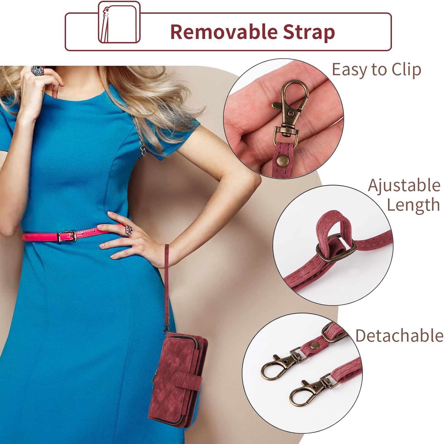 Phone Case for Samsung Galaxy S23 5G Wallet Cell Cover with Tempered Glass Screen Protector Crossbody Lanyard Strap Flip Stand Zipper Purse Card Holder S 23 23S GS23 G5 SM-S911U 6.1 inch Women Men Red