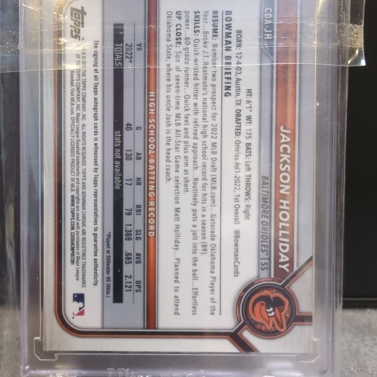 Amazon.co.jp: 2022 Topps 1st Bowman Chrome Draft Jackson Holliday 