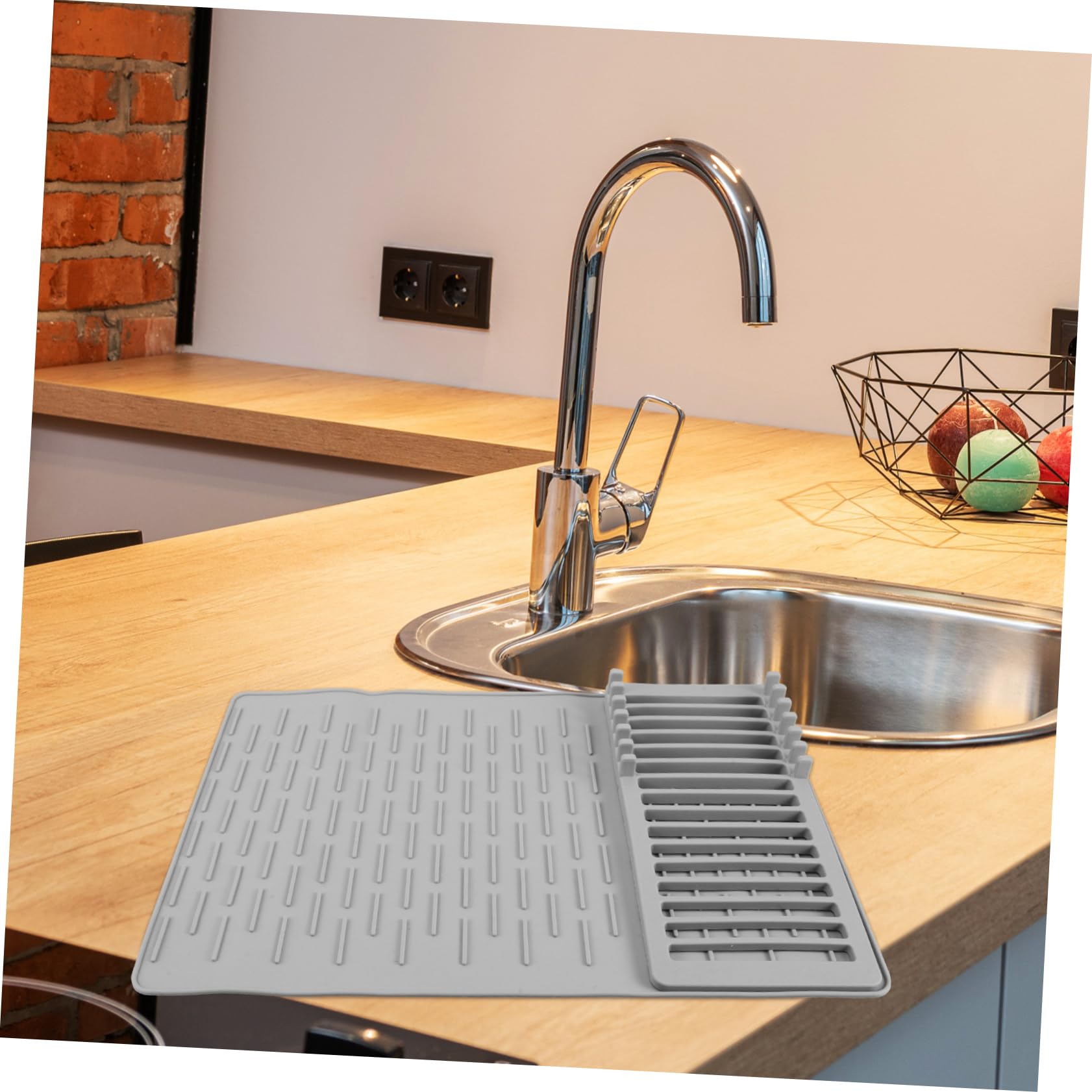 Silikon-Abtropfmatte für Küchenspüle, großes Drainage-Design, 48,5 x 33,5 cm, rutschfest, leicht zu reinigen, perfekt zum Trocknen von Geschirr und Küchenutensilien