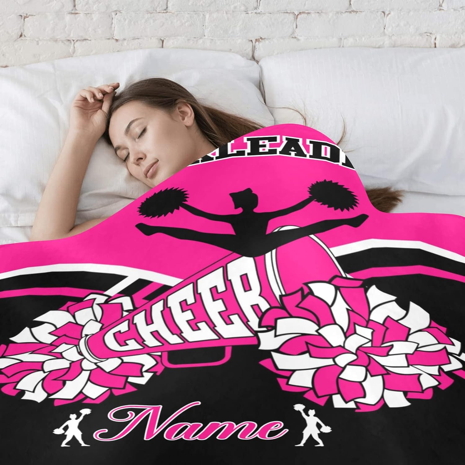 Brighet Purple Black Cheer Cheerleader Personalized Blanket with Name Soft Fleece Throw Blankets for Men Women Birthday Wedding Gift 50X60 inch