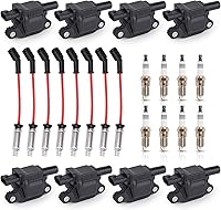 ENA 8-Pack UF413 Square Ignition Coils + 41962 Platinum Spark Plugs + Wires for Chevy Silverado GMC Sierra 5.3L 6.0L 6.2L V8