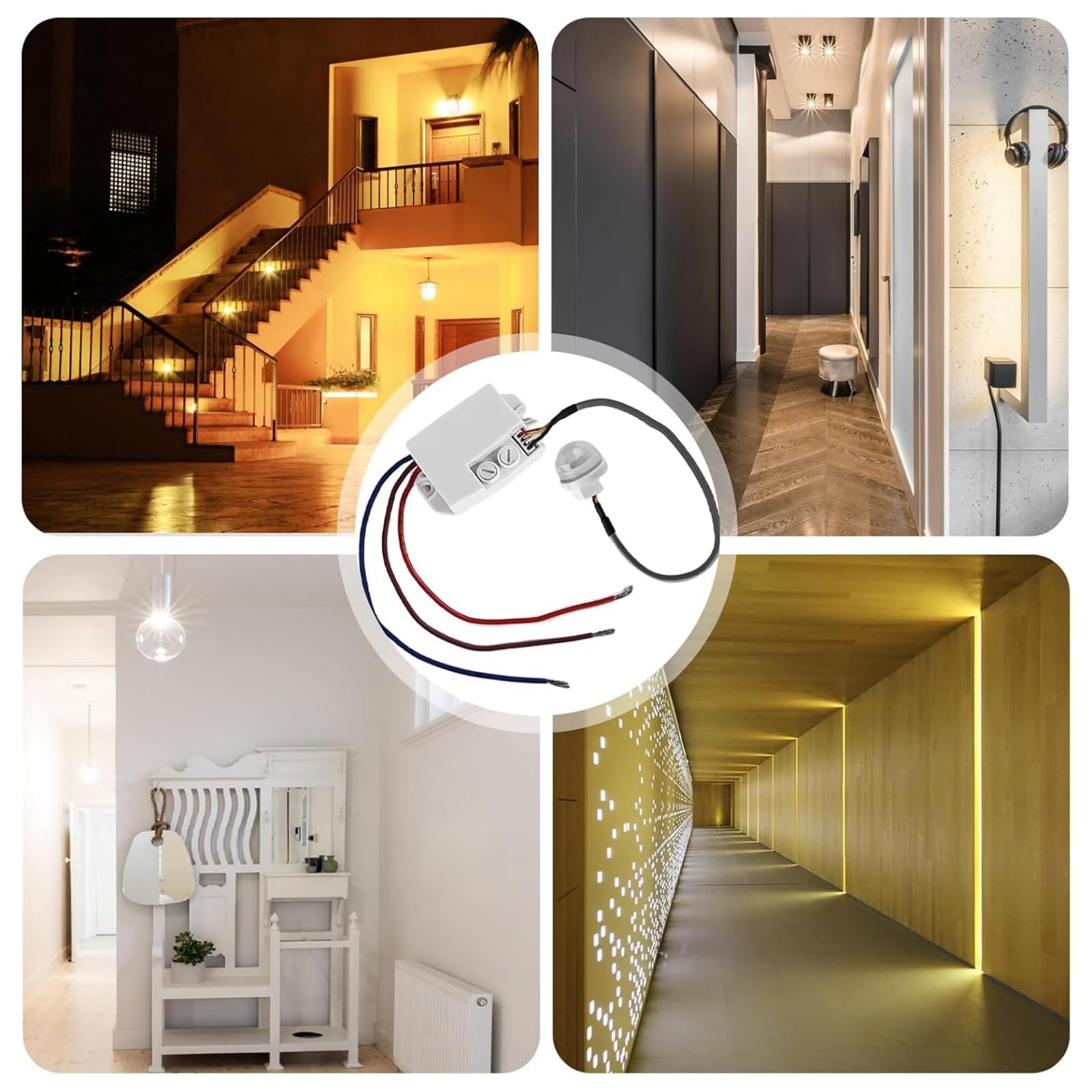 Pack of 2 Small Motion Sensoring with with Adjustable Delay 220V Flame Retardant Sensoring for Indoor & Outdoor Use