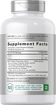 Horbaach Multi Collagen Protein 2000 mg | 180 Capsules | Hydrolyzed Collagen Type I, II, III, V, X | Keto & Paleo Friendly, Non-GMO, Gluten Free Supplement