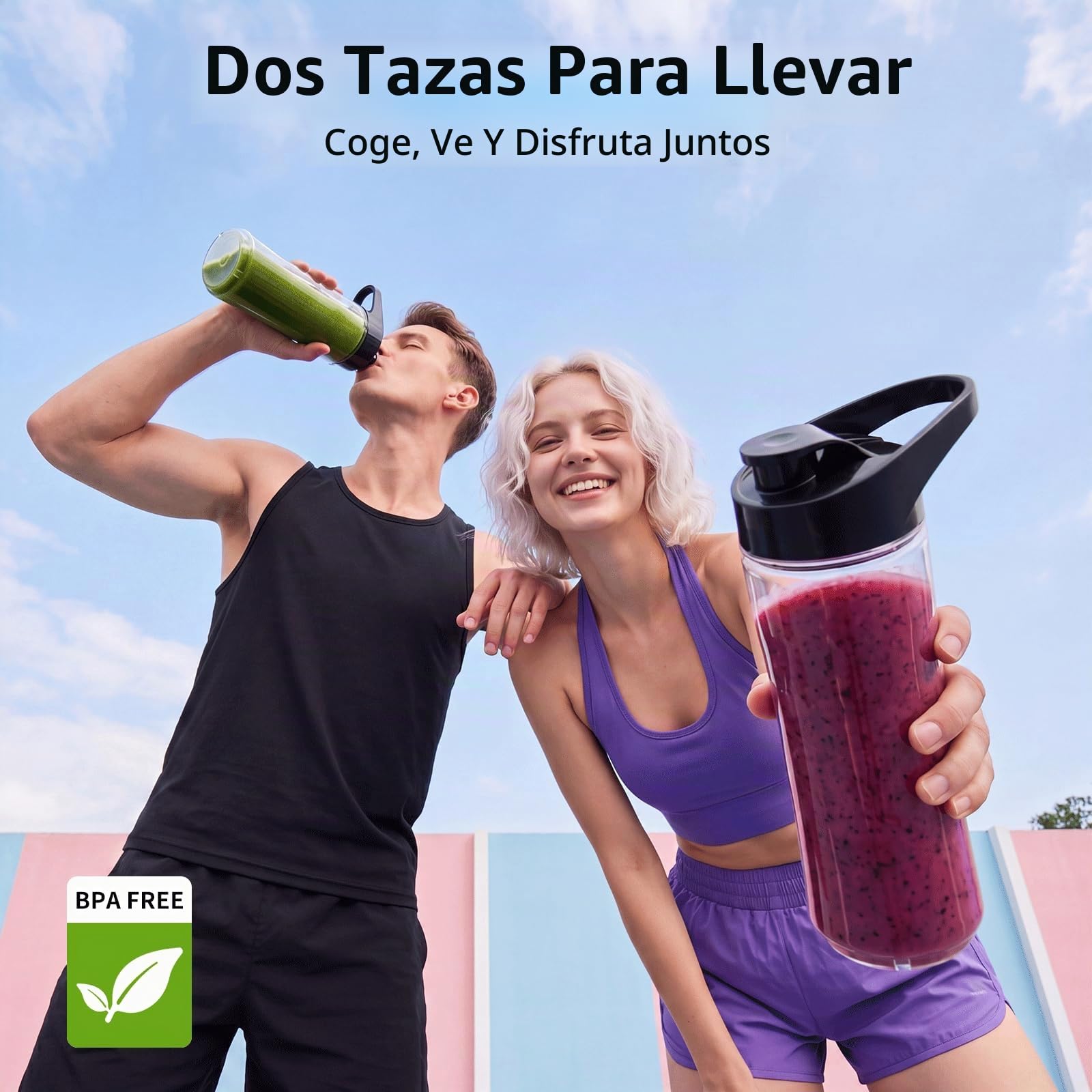 COKUNST Batidora de pie para Zumos y Batidos, Licuadoras Eléctrica, 2 tazas | 900W de Potencia, 570ml de Capacidad, con Contenedor de Café en Grano, Libre de BPA, Tapa Antigoteo, Base Antideslizante