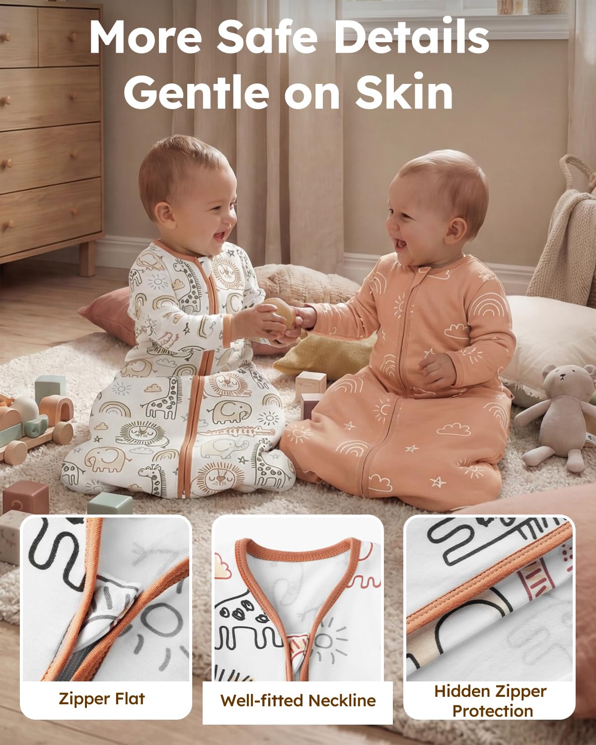 Yoofoss Baby Sleep Sack 0-3 Months 100% Organic Cotton Long Sleeve Wearable Blanket Baby 2-Way Zipper 0.5 Tog Newborn Sleeping Sack, Lightweight