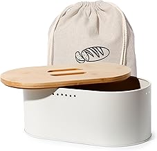 SYLANDO Bread Bin with Large Capacity, High-Quality Metal Bread Box, Storage for Even Longer Fresh Bread, Lid Made of Ecological Bamboo (Beige)