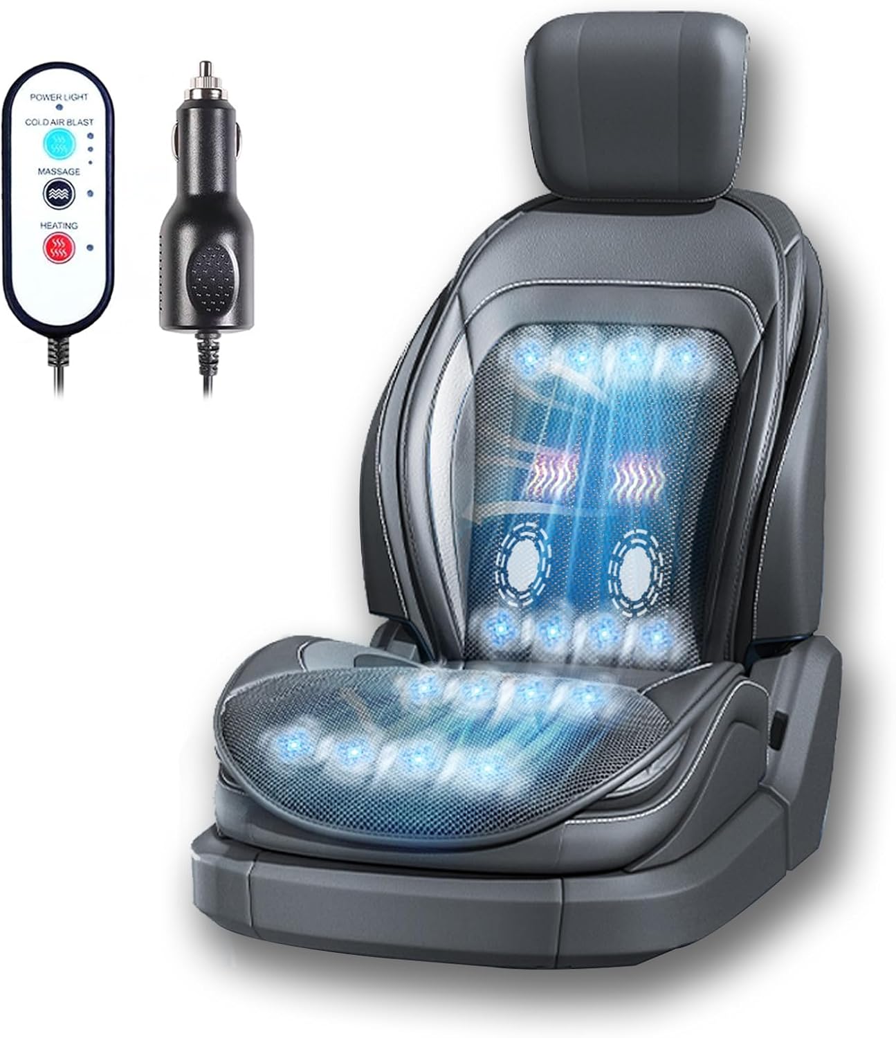 Car Warm and Cooling Seat Cushion 3 in 1 High Power 16 Fans Breathable Seat Pad Cooling Car Seat Cover for Summer and Winter Driving & 3 Adjustable Levels with Massage (BLACK-1PCS)