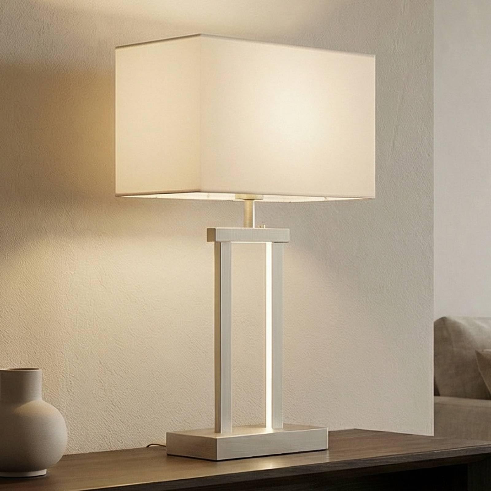 Lindby lámpara de mesa en níquel satinado, blanco, mesita noche | lámpara de mesa, e27, moderno, de tela para sala de estar, salón, dormitorio, comedor