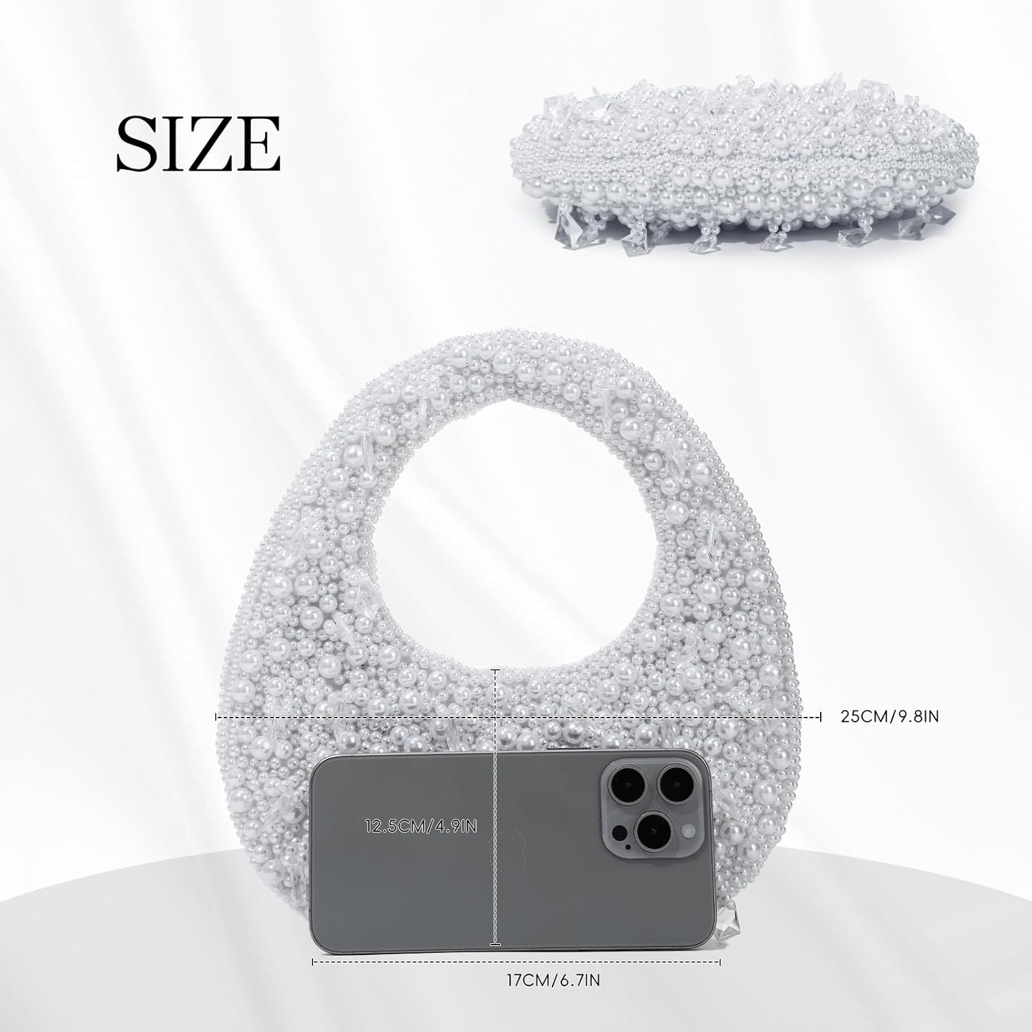 Oweisong White Pearl Clutch Purse for Women Formal Bride Evening Bag Beaded Handbag Tote Wallet for Party Wedding