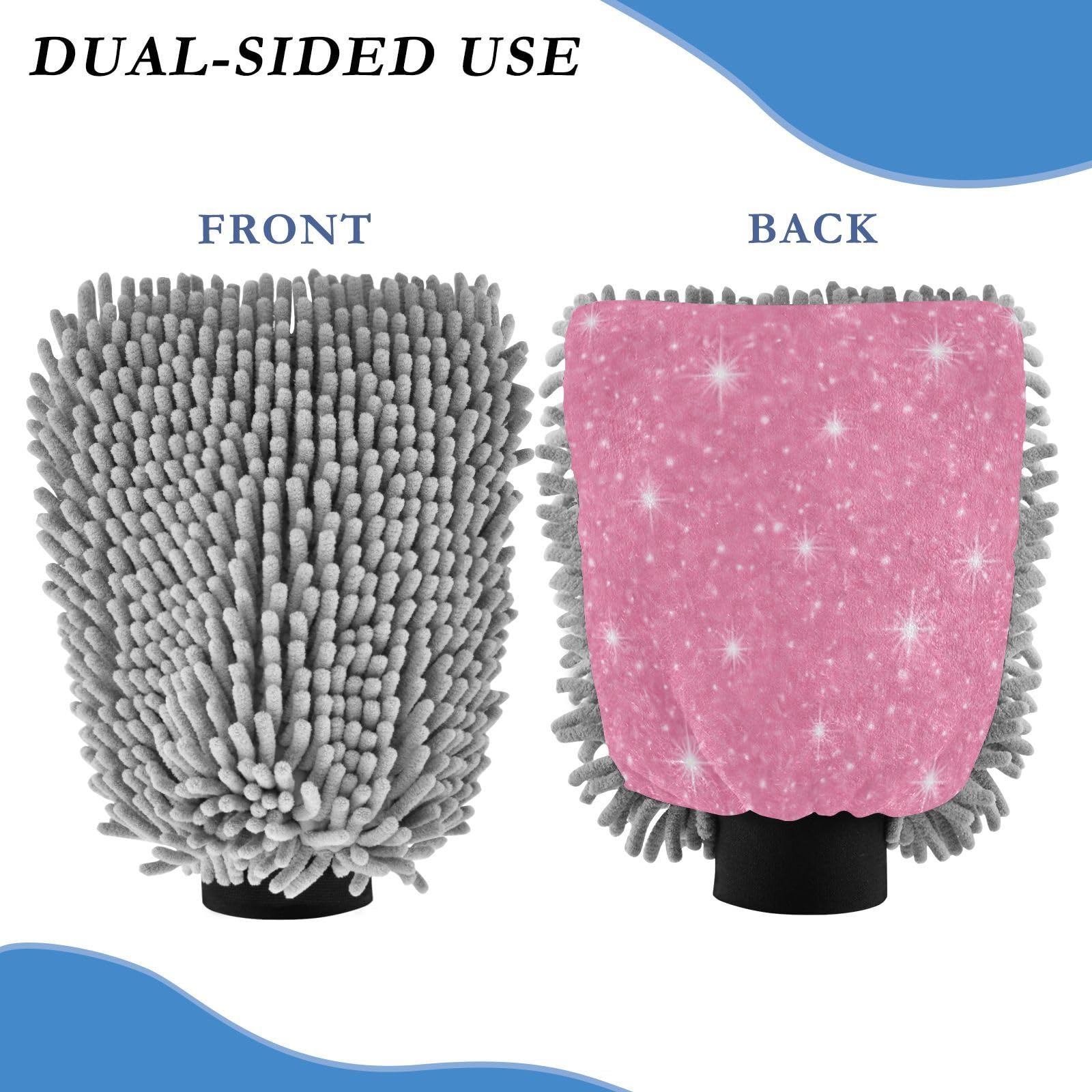 Kigai Sparkling Patterns Car Wash Mitt Microfiber, 2Pcs Scratch Free Lint-Free, Premium Chenille Microfiber Mitt Car Wash Brush-M