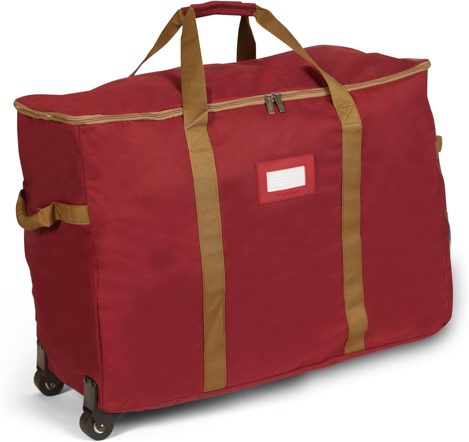 Covermates Keepsakes Rolling Treasurekeeper Storage Bag – Heavy-Duty Polyester with Dual Wheels & Handles – Protects Holiday Decorations with ID Window & Dual Zipper Access, Red
