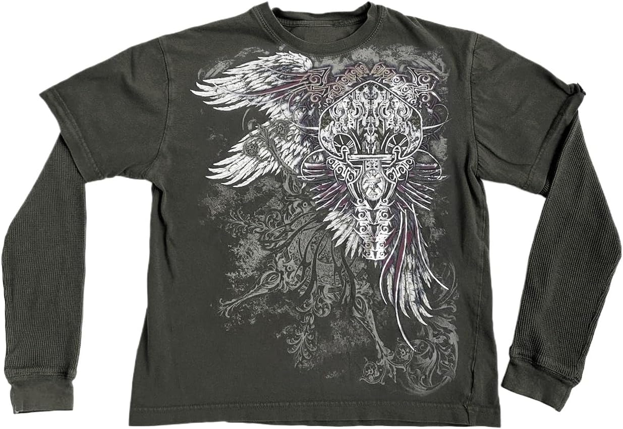 Goth Shirt Gothic Shirt Fake Two-Piece Alternative Clothing Goth Long Sleeve Top Grunge Clothes