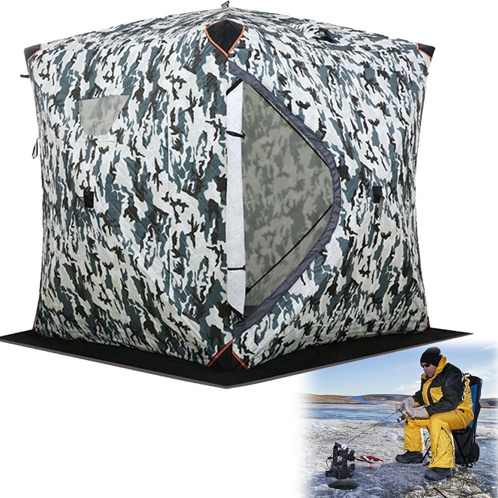 Portable Ice Fishing Shelter, Easy Setup Winter Tent, Waterproof Windproof Insulated Thermal Hut