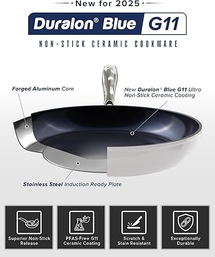 Miniatura 2 de Nuwave Healthy G11 - Juego de ollas y sartenes antiadherentes, dureza 9H casi diamante resistente a los arañazos, funciona en todas las estufas, sin
