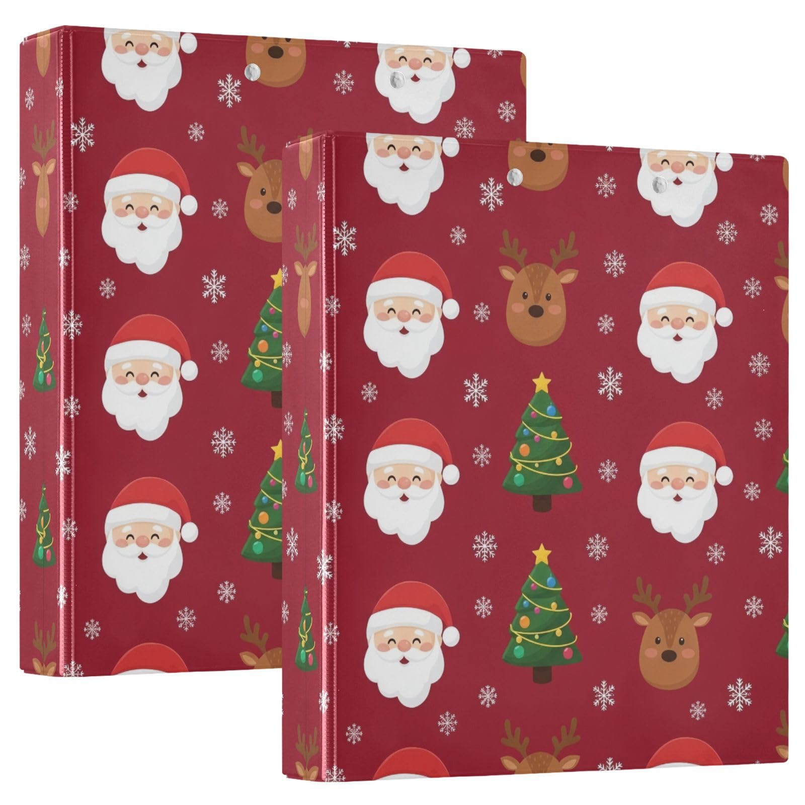 Confezione da 2 raccoglitori ad anelli con 3 anelli, motivo Babbo Natale, renna, con tasche, grandi, per scuola, università, ufficio