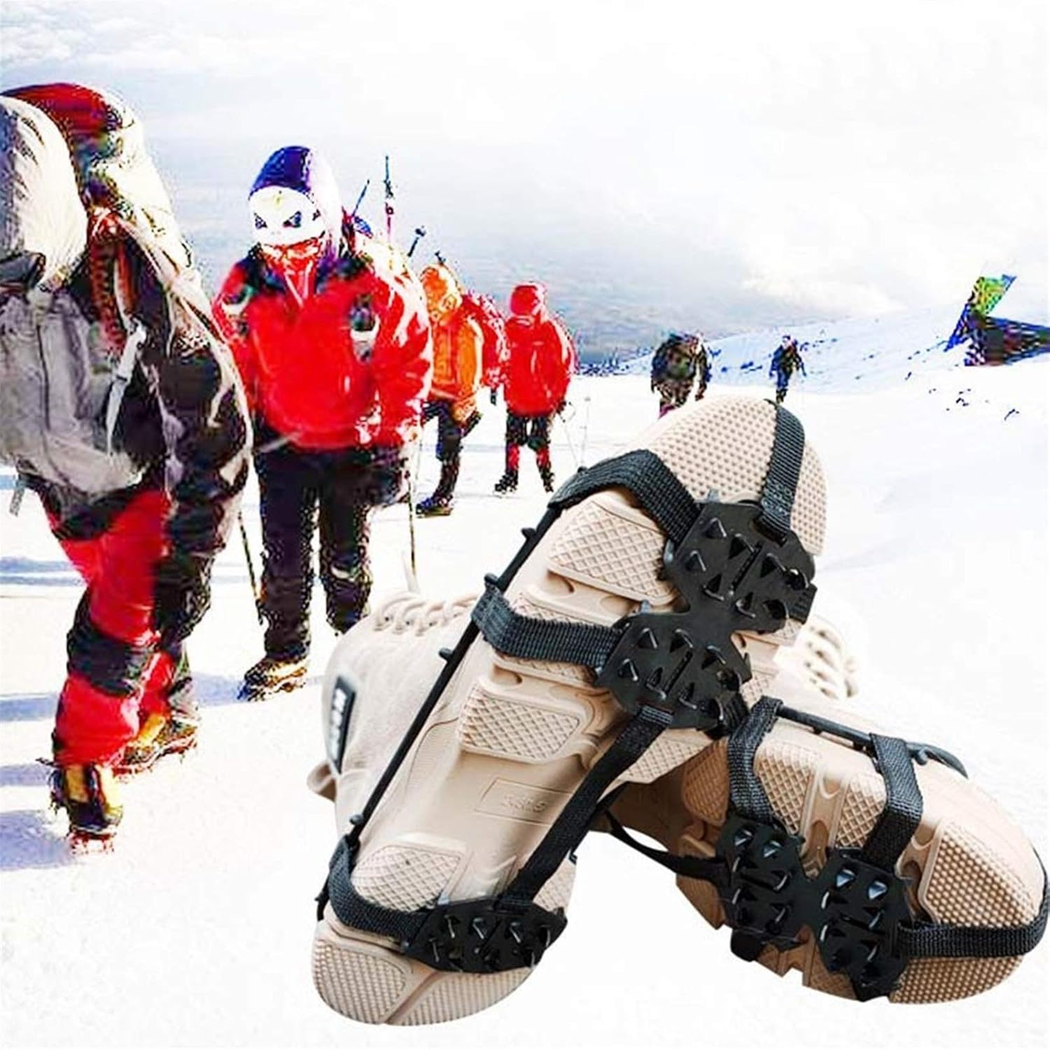 Ice Snow Grips Portable 24 Teeth Non Slip Climbing Hiking Universal Mountaineering Spikes Ice Gripper Shoes Crampons Multipurpose Outdoor Ice Grips for Shoes