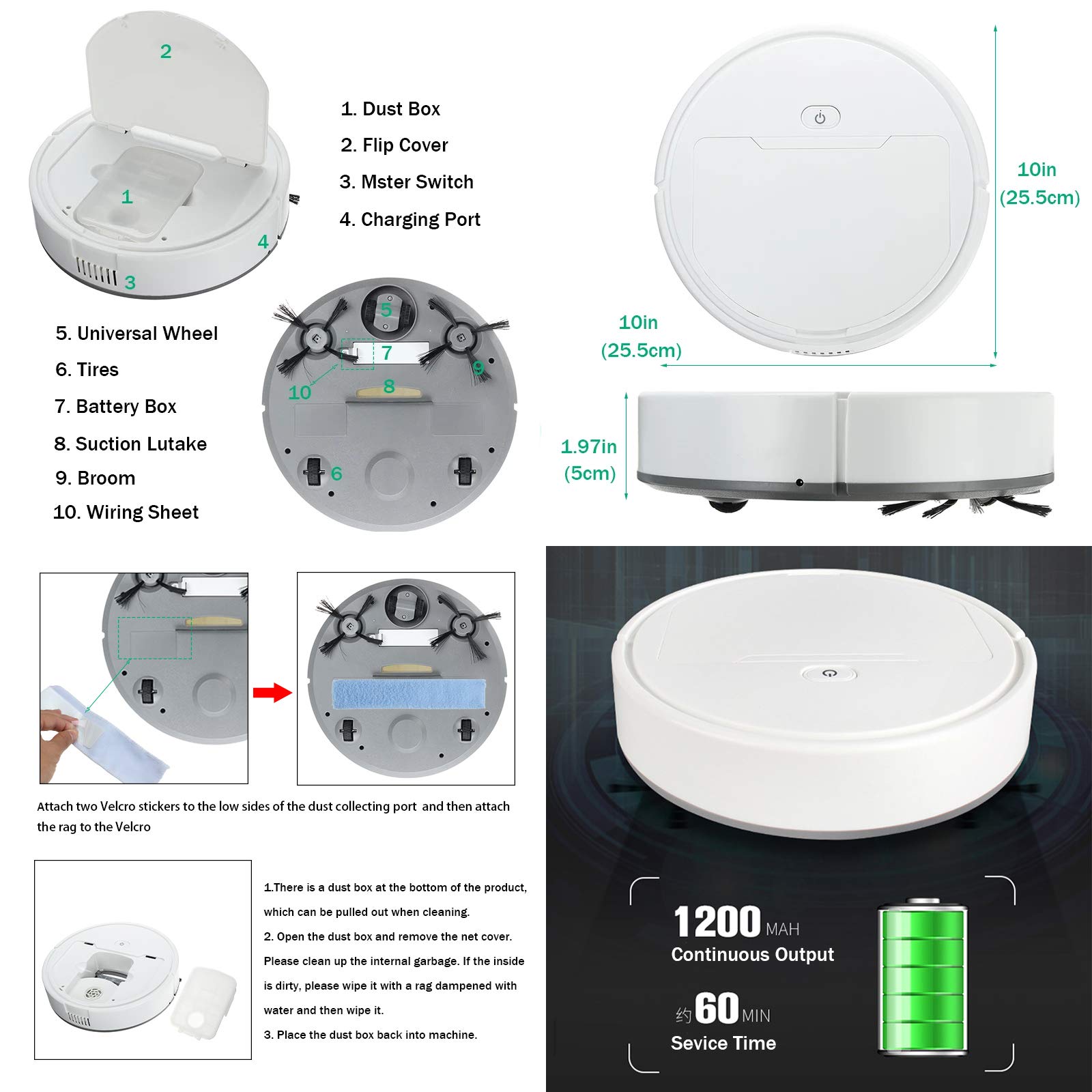 Robot Aspirateur 3 En 1 Avec Fonction De Balayage - 3000 Pa - Forte Puissance D'Aspiration