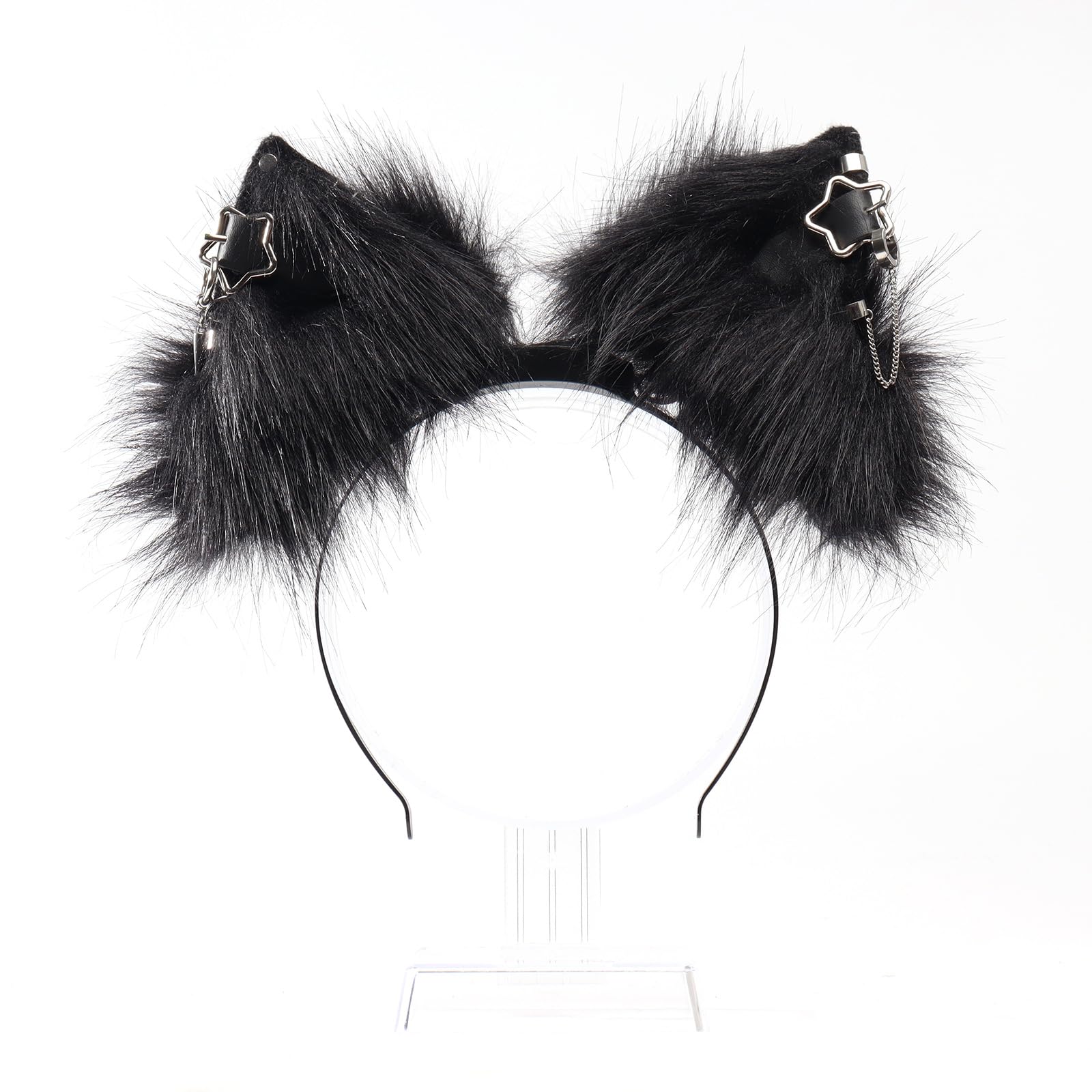 Diadema de orejas de gato en movimiento, cadena de estrella de metal, decoración de orejas de animales eléctricas, recargables, para cosplay, diadema de orejas de animales