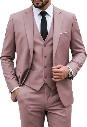  Men's 3 Piece Suit Set with Tie, One Button Slim Fit Solid Jacket Vest Pants, Prom Party Wedding Business Suits for Men