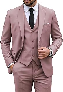 MY'S Men's 3 Piece Suit Set with Tie, One Button Slim Fit Solid Jacket Vest Pants, Prom Party Wedding Business Suits for Men