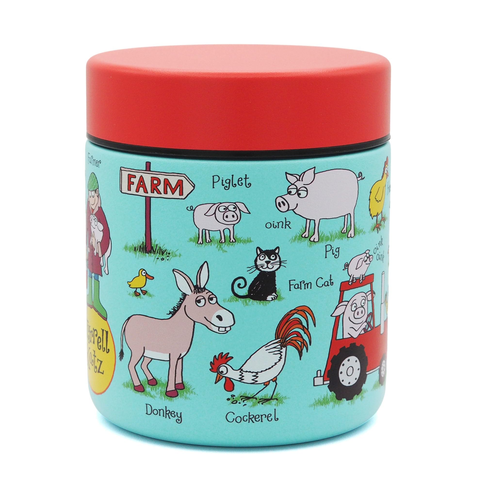 Tyrrell Katz Kids Farm Design Stainless Steel Food Flask 350ml - Insulated Vacuum Wide Mouth Lunch Thermos for School Boys & Girls