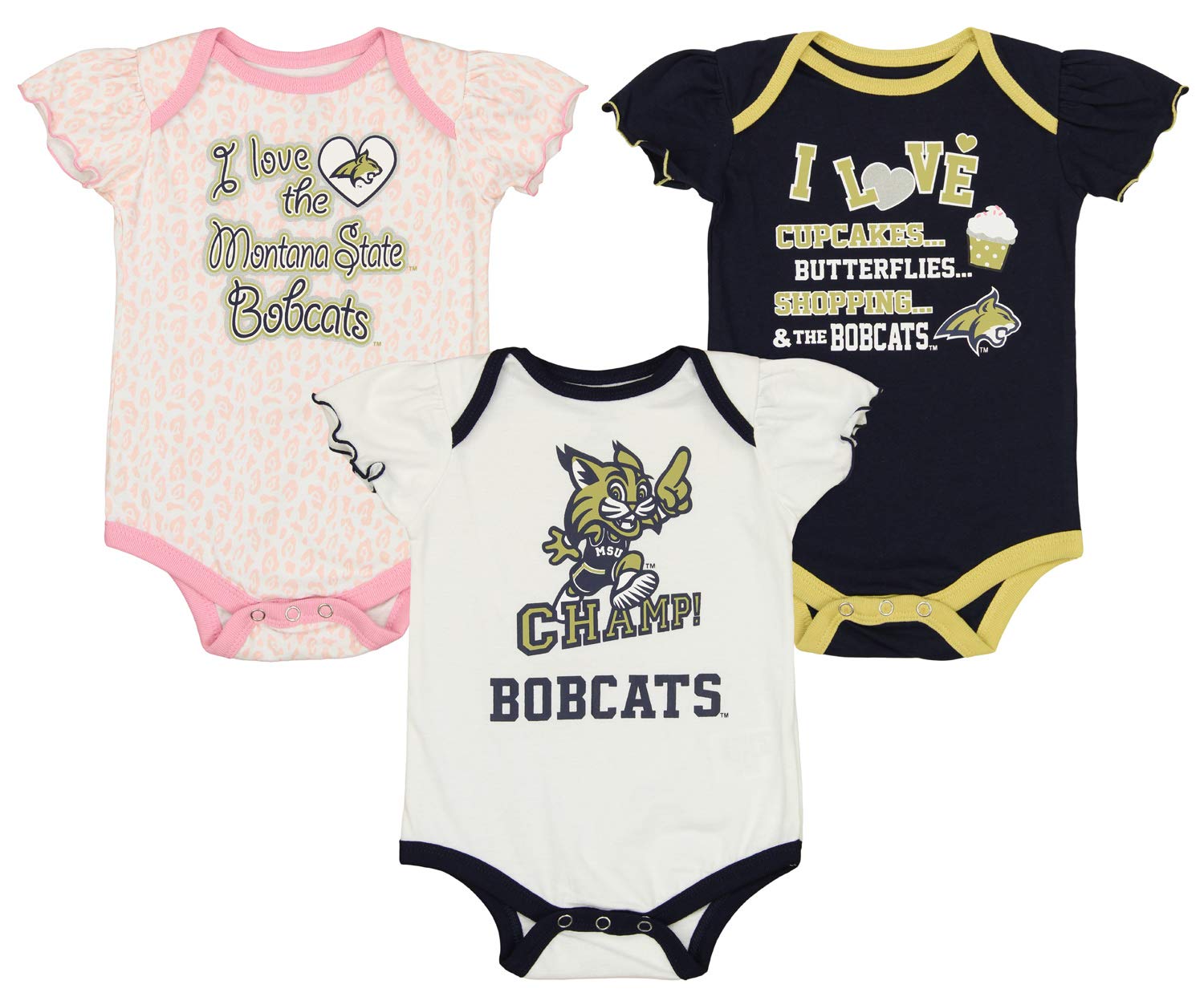 Outerstuff NCAA Newborn (0M-9M) Infant (12M-24M) Girls Three Piece Creeper Set, Montana State Bobcats 12 Months