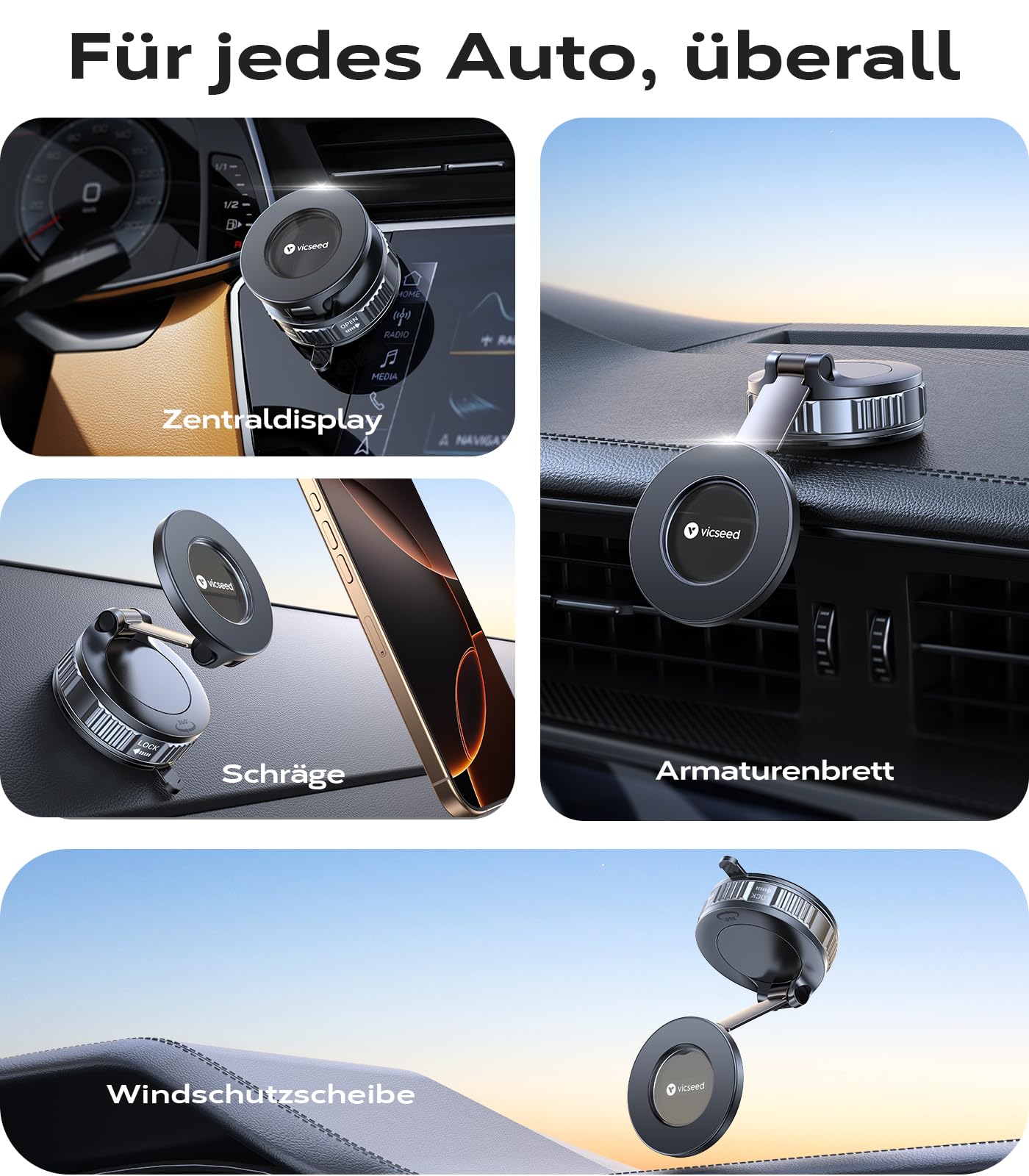 VICSEED Upgraded - Supporto magnetico a doppio strato e ventosa, girevole a 360°, per iPhone, Samsung e smartphone