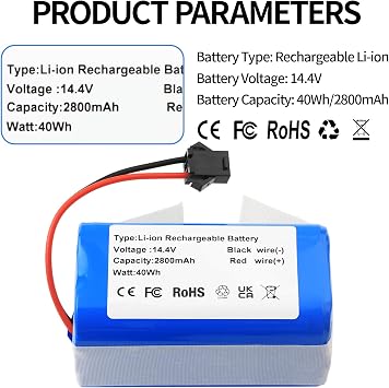 Battery Replacement for BAGOTTE BG600 MAX BG700 BG750,Tesla 106936,Goovi D380 F007C D382,Honiture G20 PRO,iHome Autovac iHRV10Y-BLK iHRV11-BLK iHRV12-BLK Robot Vacuum H18650CH-4S1P CMICR18650F8M7-4S1P