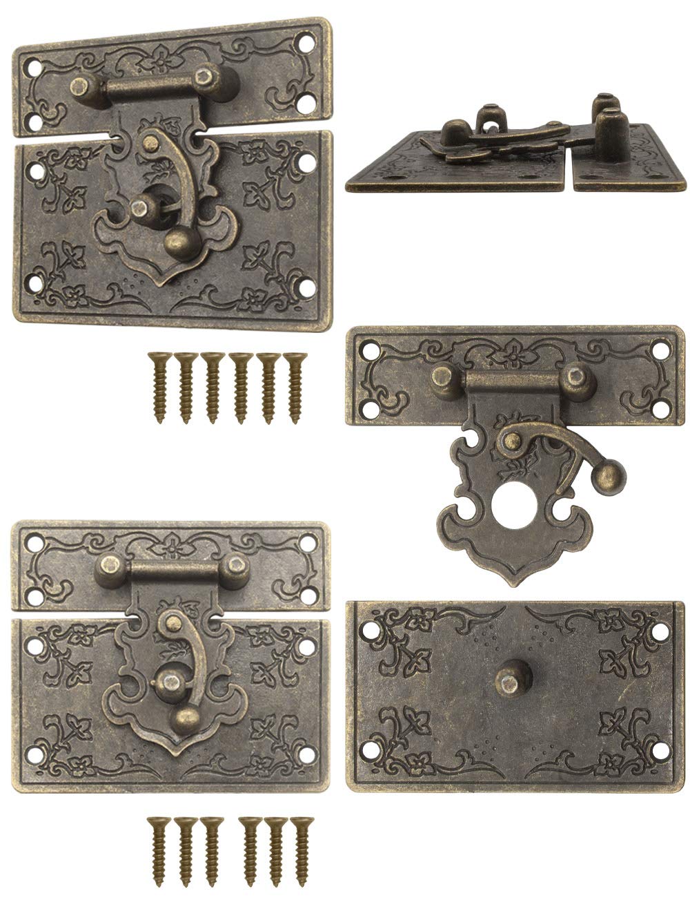 FUXXER Chiusura antica con gancio di bloccaggio per casse mobili, 67 x 58 mm, bronzo, set da 2 pezzi