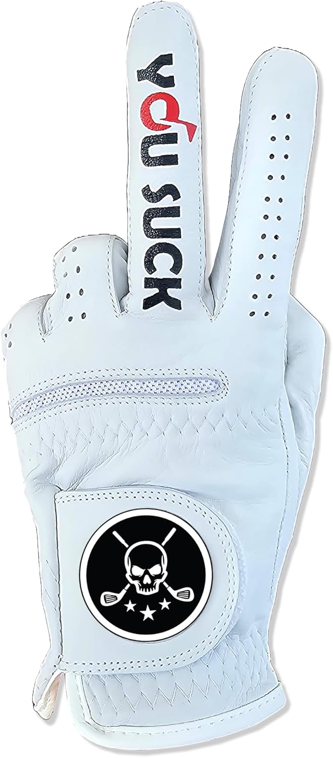 You Suck Funny Golf Glove - Premium 100% Cabretta Leather Shocker Golf Gloves Golf Attire and Essentials for Men, Fun Golfer Gag Gift, Right or Left Hand, Small to XXL Sizes