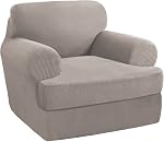 T Cushion Sofa Slipcover 3 Pieces Sofa Covers for T Cushion Sofa Soft Couch Cover Sofa Slip Covers Furniture Covers with 2 Individual T Cushion Shape Seat Covers Machine Washable, Grey
