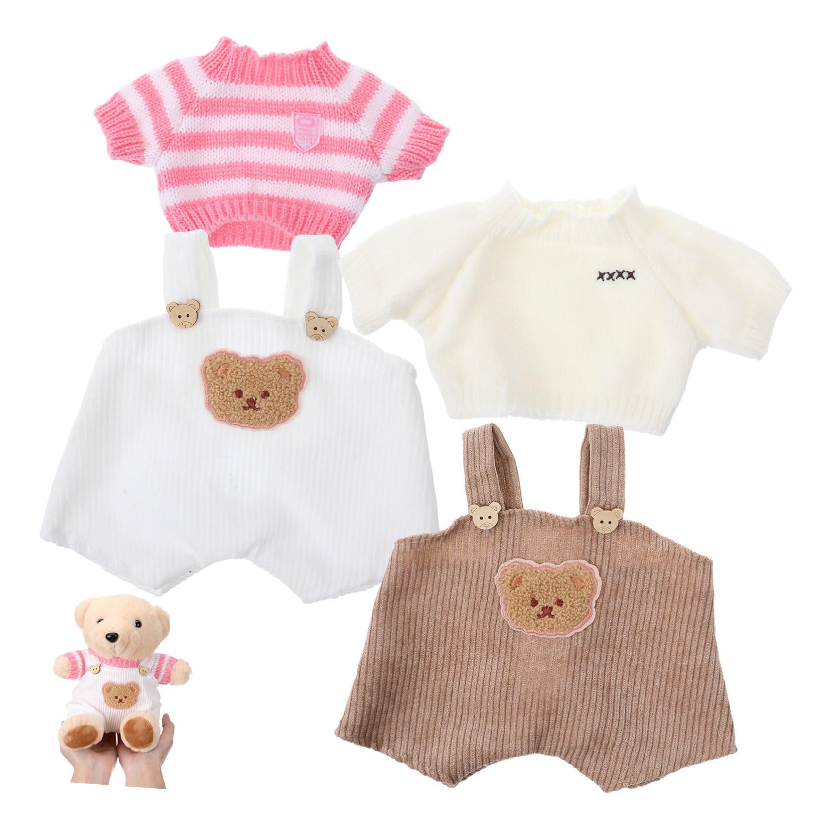 Vestiti Per Bambole Orsetto Set 2 Pezzi Maglione E Pantaloni Con Bretelle Abbigliamento Per Peluche Accessori Per Gioco E Foto