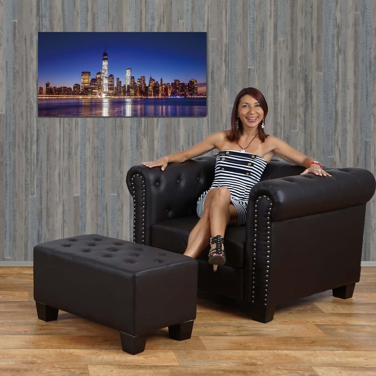 Mendler LED-Bild, Leinwandbild Leuchtbild Wandbild, Timer MVG-zertifiziert 100x50cm - One World Trade Center, flackernd