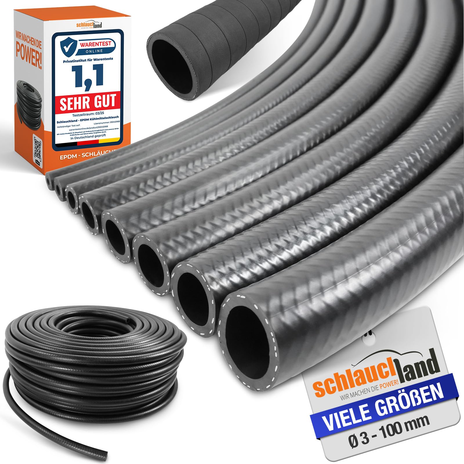 20m EPDM Kühlerschlauch Ø 50 x 60 mm Kühlwasserschlauch Kühlmittelschlauch 130°C * VIELE GRÖSSEN & LÄNGEN * Gewebe-verstärkt Unterdruckschlauch Gummi-Schlauch Heisswasser DIN 73411 * AUSSEN GLATT