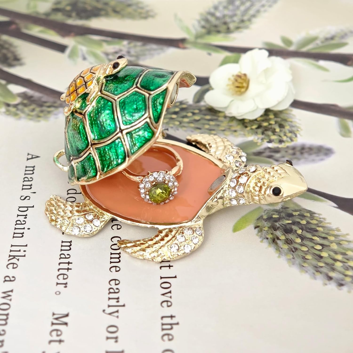 Mini Turtle Trinket Box, Hand-Painted Enameled Turtle Decor Small Decorative Ring Earrings Jewelry Organizer, Keepsake Box Animal Figurines Gift for Women Girls,Green - Image 6
